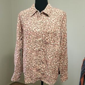 Basic Editions Floral Button Down Shirt - Pink and White